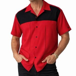 Vintage 90’s BC Ethic Red Black Button Down Shirt Mad Men Retro RARE Size Large